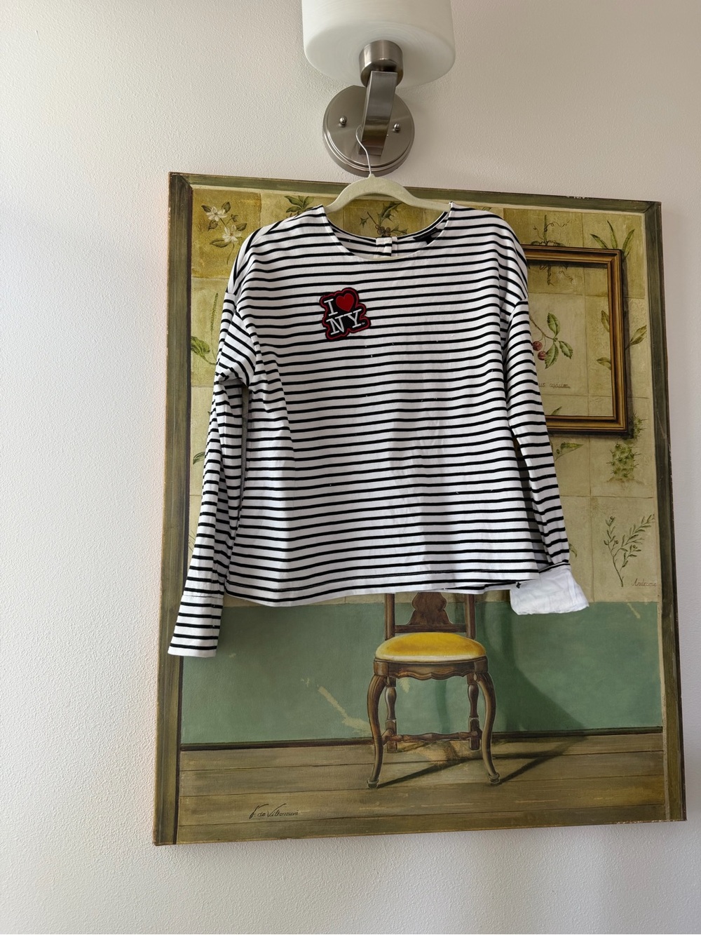 Who What Wear Navy & White Striped Long-Sleeve T NY Patch & half sleeve top